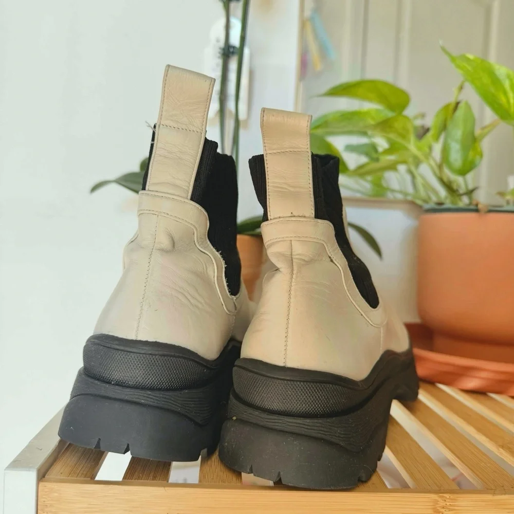 STAUD Bow Lug Sole Sock Ankle Boots CHUNKY LUG SOLE WHITE BLACK 38 ~ 8